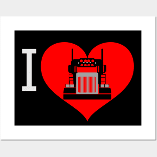 I Love Big Trucks Heart 18 Wheeler Semi Truck Transport Trucker Valentine Trucking Valentines Day Posters and Art